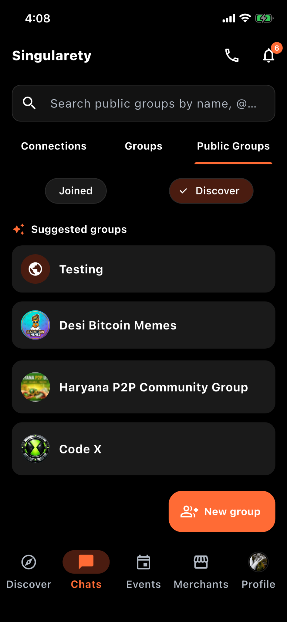 Singularety public groups screen